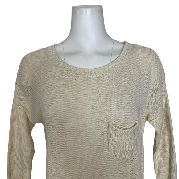 Brochu Walker Linen Sweater S Cream 3/4 Sleeve Scoop Neck Lightweight Coastal - Picture 8 of 13